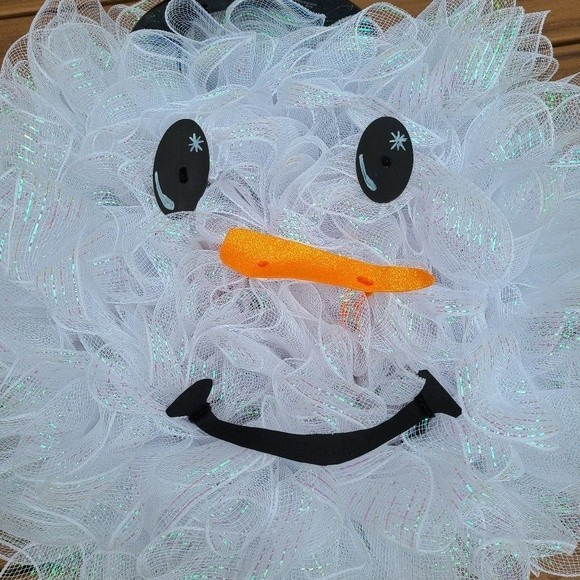 ☃️❄️ HANDMADE DECO MESH SNOWMAN FACE WREATH WINTER - Picture 2 of 4